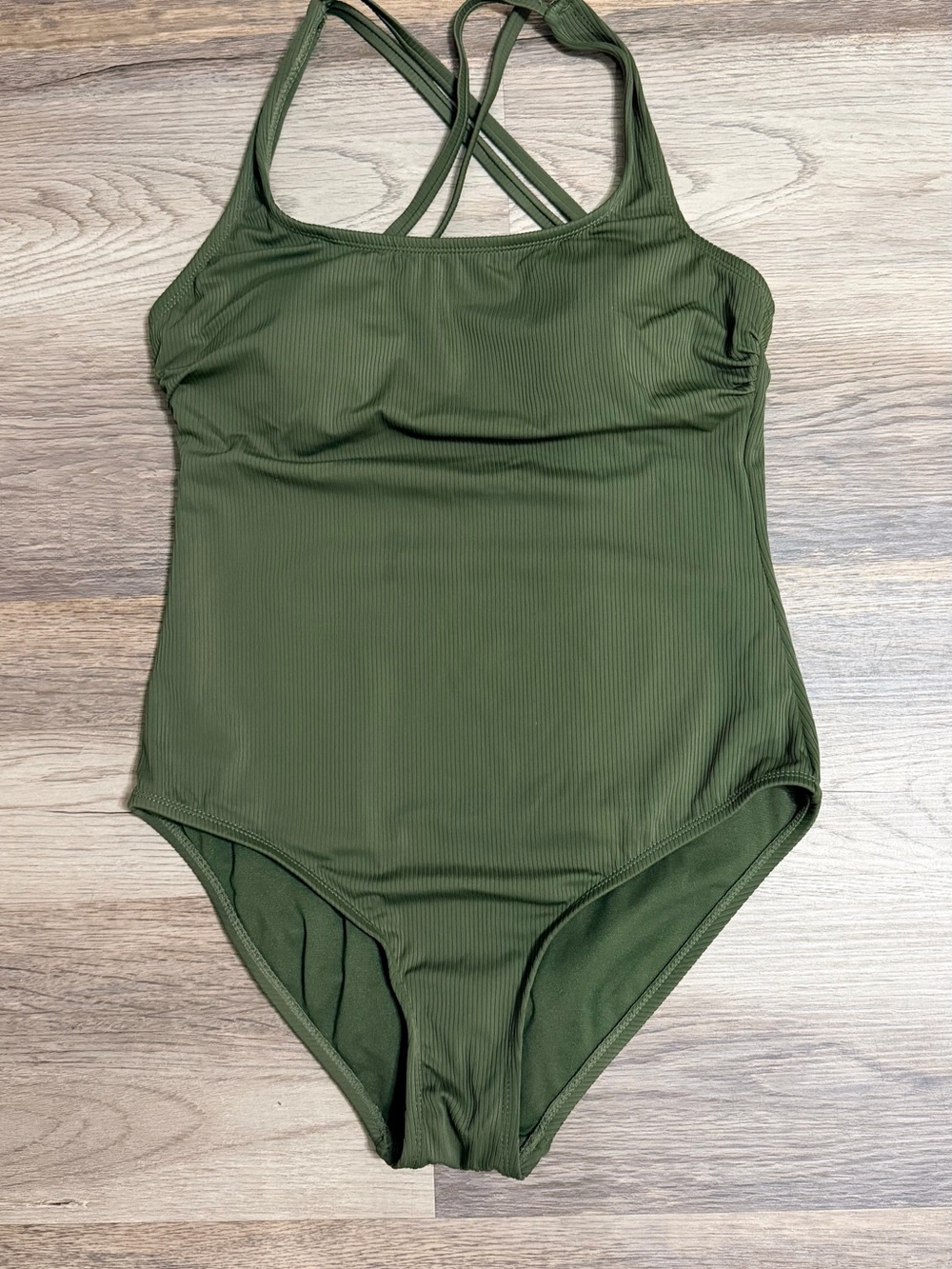 Hurley Olive Ribbed One-Piece Swimsuit with Crossback Straps